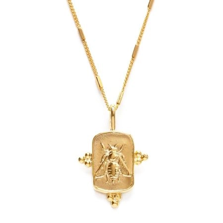 Queen Bee Medallion Necklace, Brass with 18k gold plated necklace for women, Handmade jewelry 18 inch